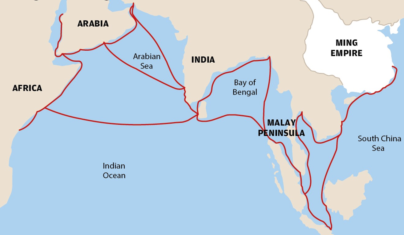 Zheng He’s seven expeditions took him across Southeast Asia and on to Arabia and east Africa. Illustration: SCMP