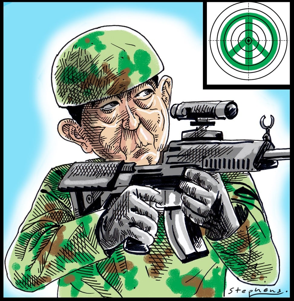Never before has the Japanese military been included so openly in a prime minister’s campaign platform. Perhaps this is unsurprising, coming from Shinzo Abe. Illustration: Craig Stephens