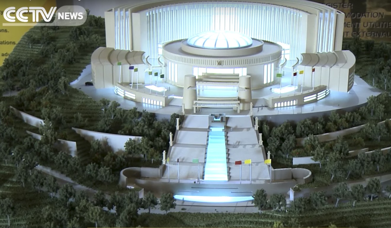 A CCTV screen capture shows the model for a new parliament building in Zimbabwe. Photo: Handout