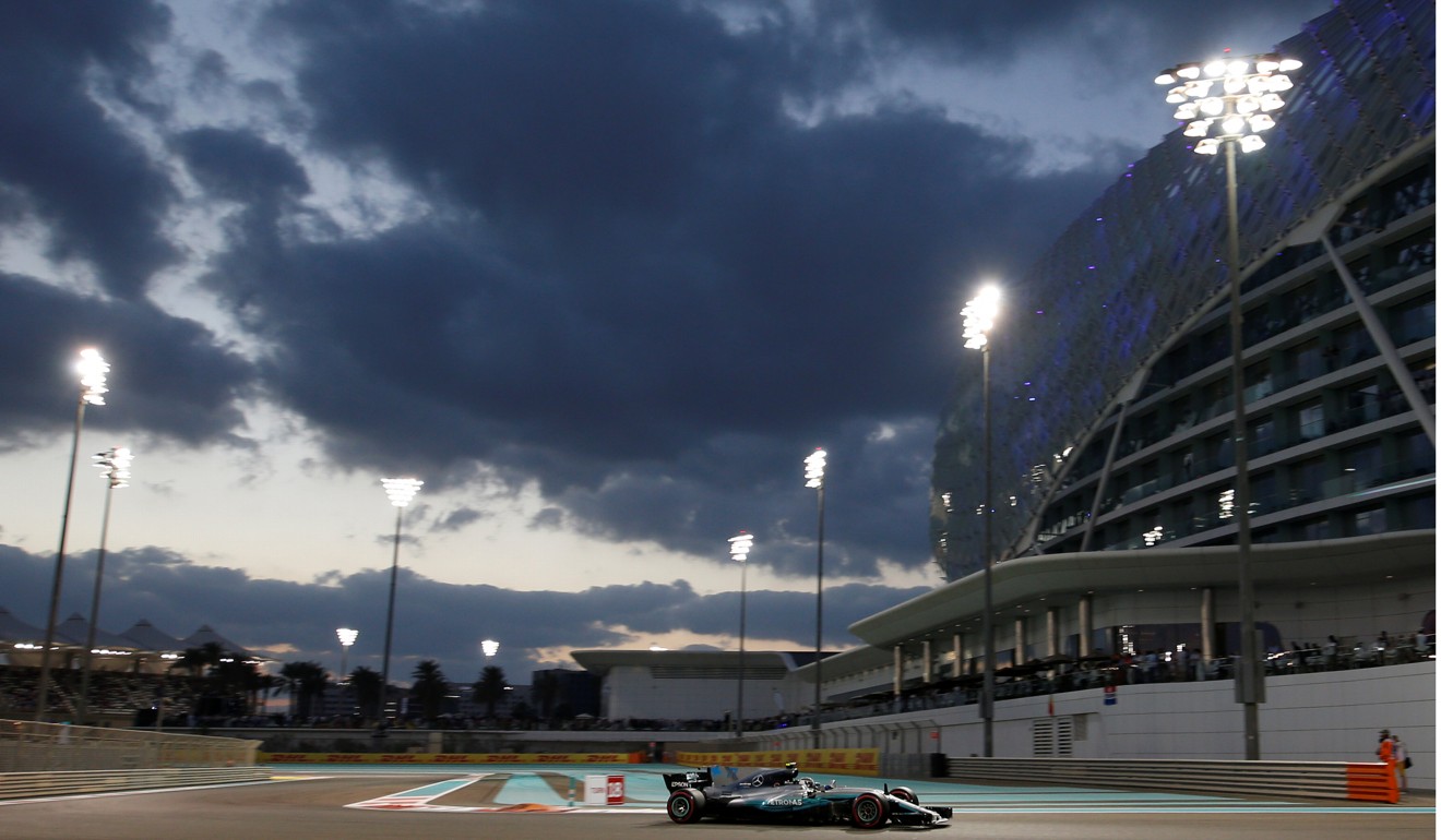 Mercedes' Valtteri Bottas in action during the race as sunset prevails. Photo: Reuters