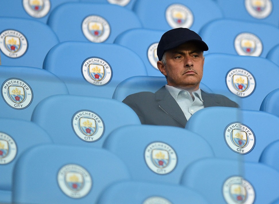 Manchester United manager Mourinho watches City take on Everton at the Etihad Stadium in August. That was the only time Guardiola’s side have failed to win a league game in 14 outings this season. Photo: AFP