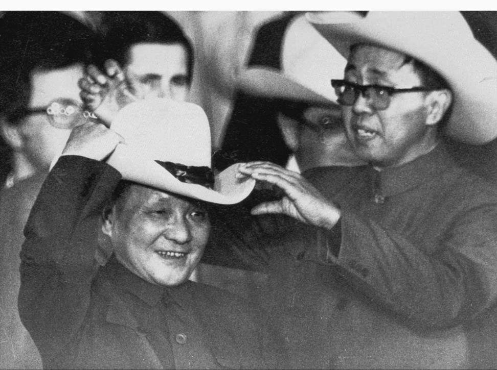Chinese leader Deng Xiaoping (left) tries on a cowboy hat presented to him at a rodeo during his 1979 visit to the United States. Photo: Reuters