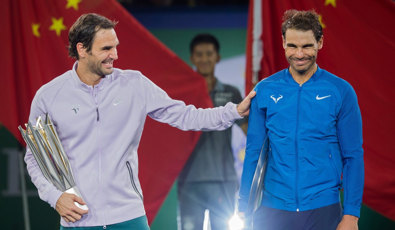 Rafael Nadal (right) with Roger Federer at the Shanghai Masters in October. Photo: AFP