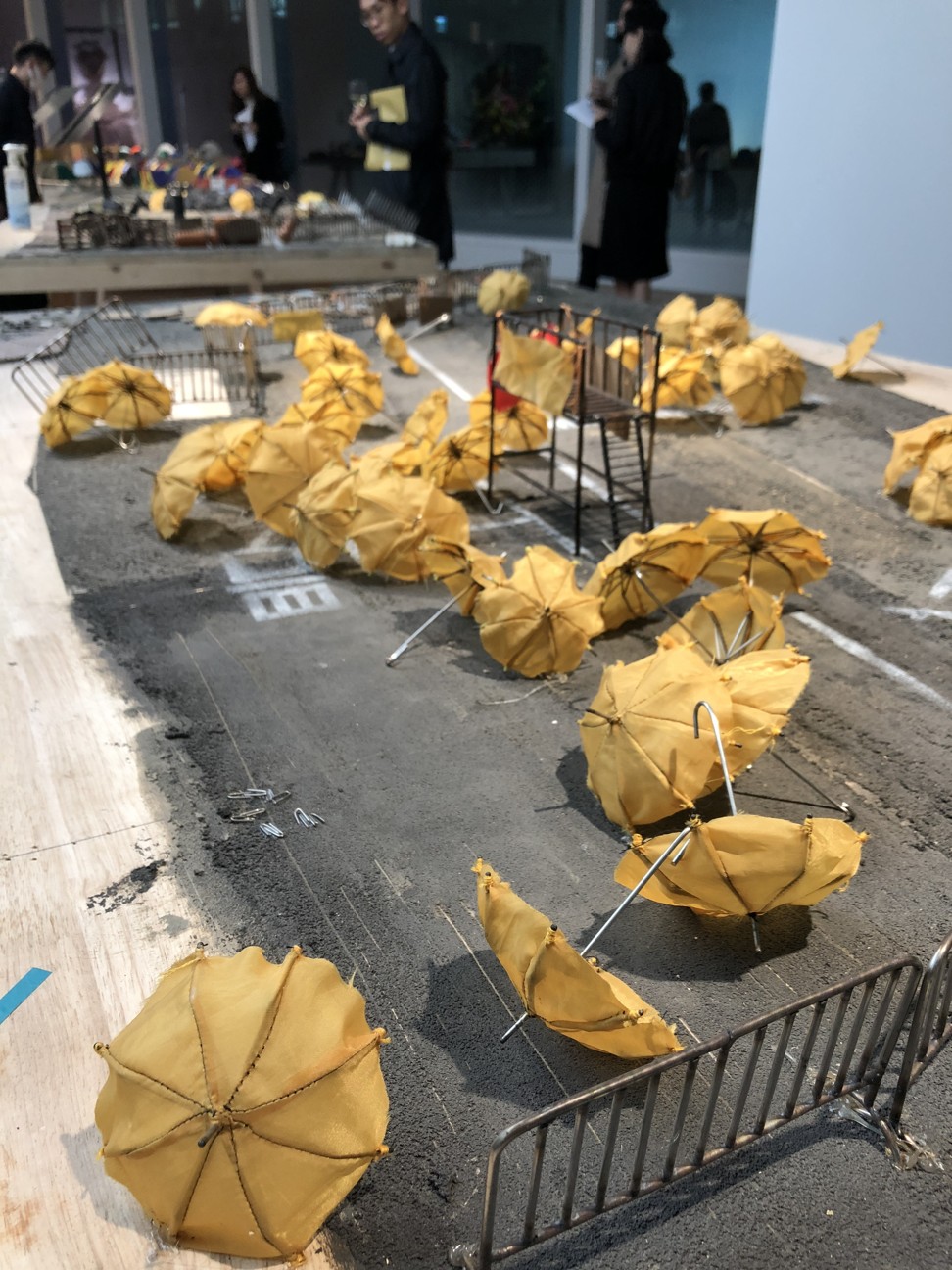 Part of Yellow Umbrella/Parasol (2017) by Shen Yuan at Tang Contemporary Art in Hong Kong. Photo: Enid Tsui