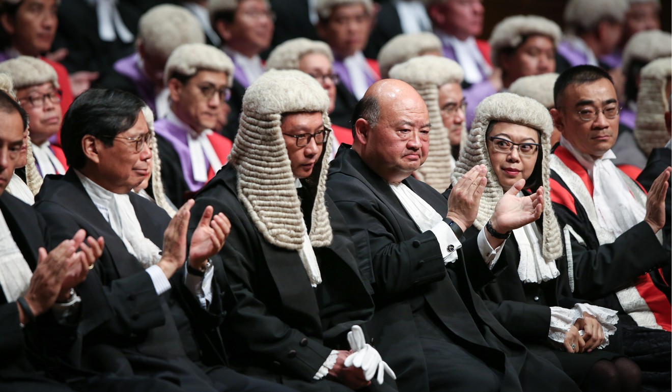 Attending the opening of the 2017 legal year are, from third left, Secretary for Justice Rimsky Yuen Kwok-keung, Chief Justice Geoffrey Ma and Winnie Tam Wan-chi, then chair of the Hong Kong Bar Association, in Central on January 9. Photo: Sam Tsang