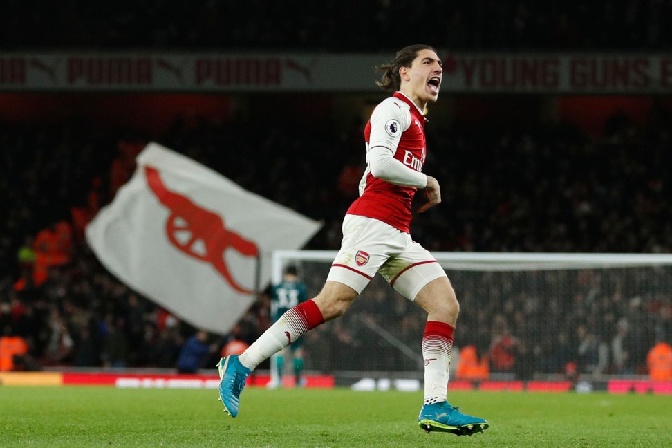 Hector Bellerin celebrates after rescuing a point for Arsenal. Photo: AFP