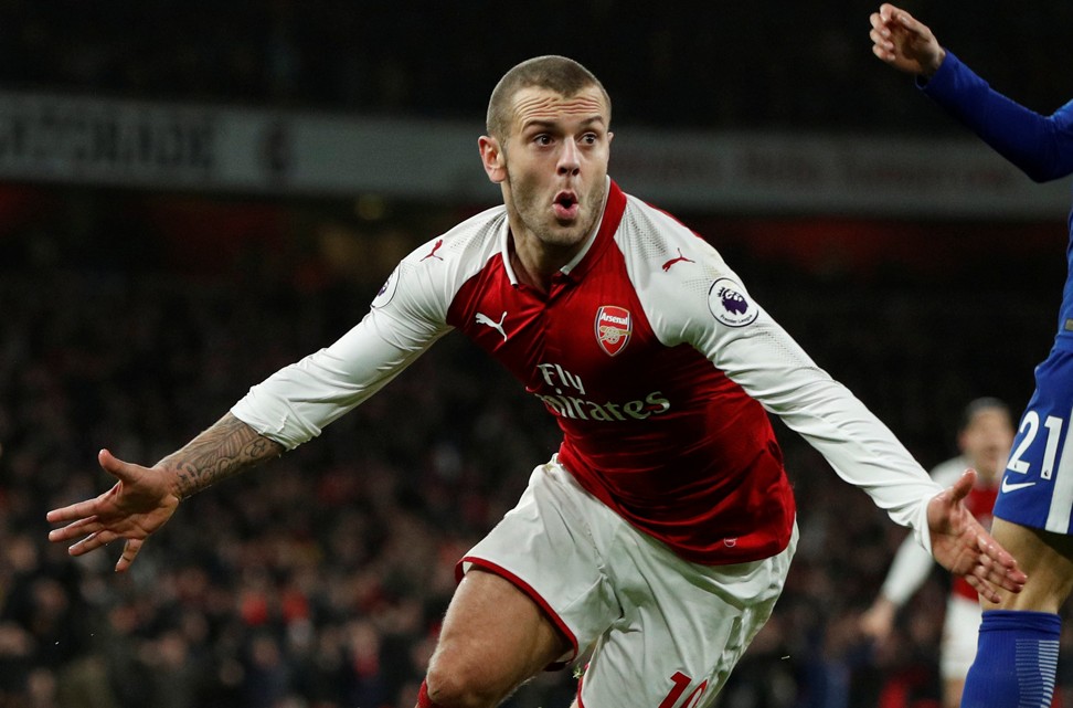 Jack Wilshere celebrates after scoring his first Arsenal goal since May 2015. Photo: Reuters