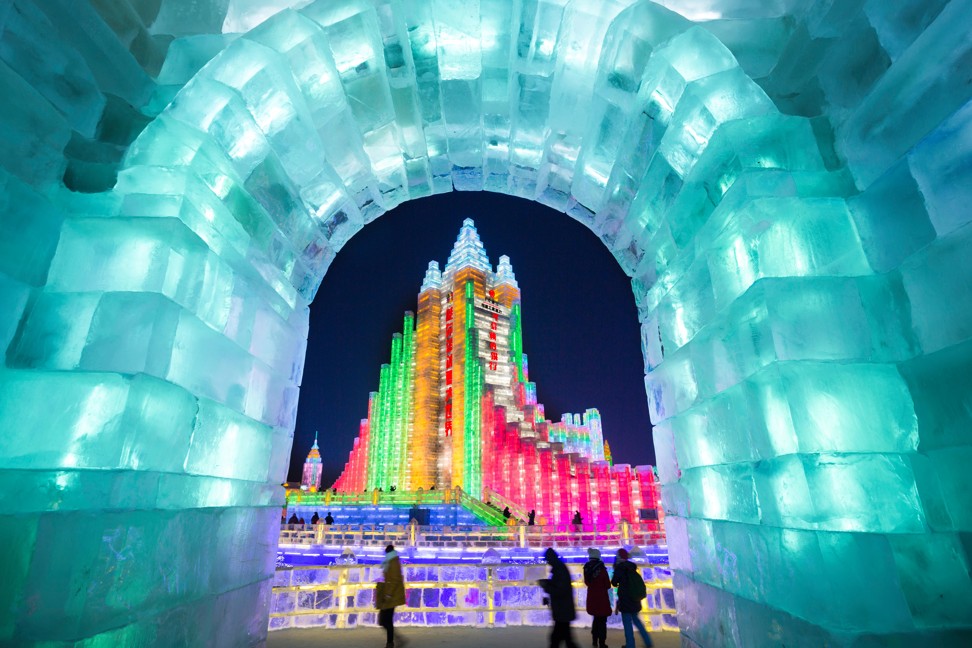 The Harbin International Ice and Snow Festival in China is known for massive, elaborate and colourfully lit ice sculptures along with art exhibitions and sporting events. Photo : Alamy