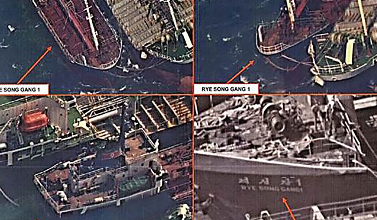 US Treasury images allegedly show a ship-to-ship transfer of oil to a North Korean vessel. Photo: Handout