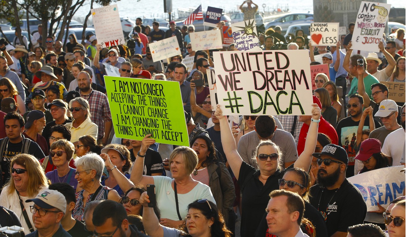 Supporters of DACA during a rally on the steps of the County Administration building in San Diego, California, on September 5. Photo: TNS