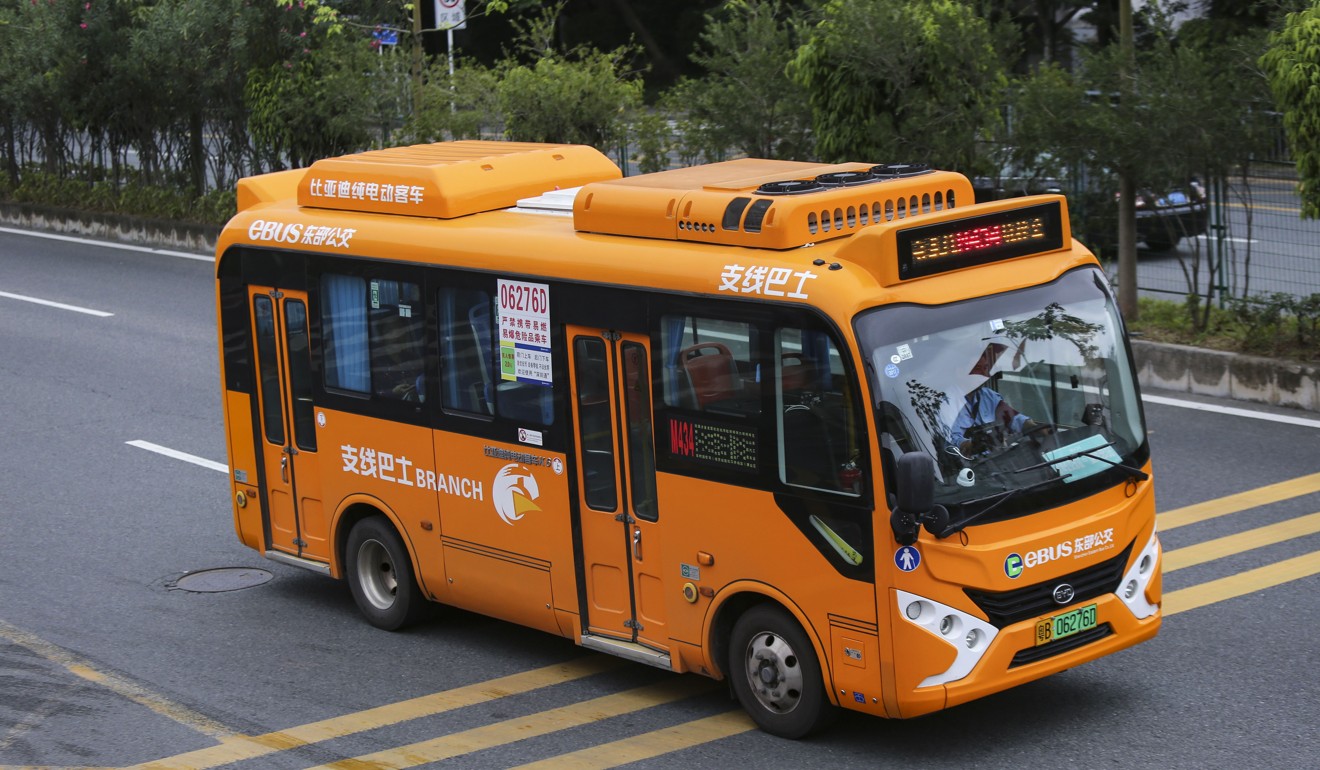 A BYD e-bus in Shenzhen. The company started out as a battery manufacturer. Photo: Xiaomei Chen