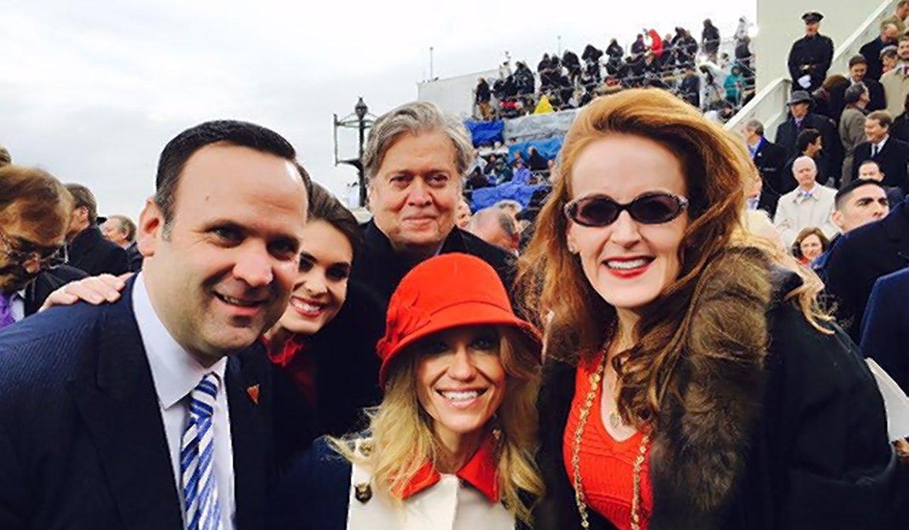 Republican billionaire donor Rebekah Mercer (right) with Stephen Bannon, Kellyanne Conway and Dan Scavino at Donald Trump's inauguration. File photo: Twitter