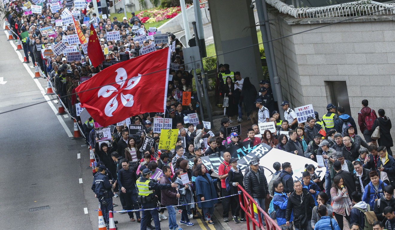 Thousands turned out to voice their support for Hong Kong police enforcement in early January, 2018. Photo: David Wong