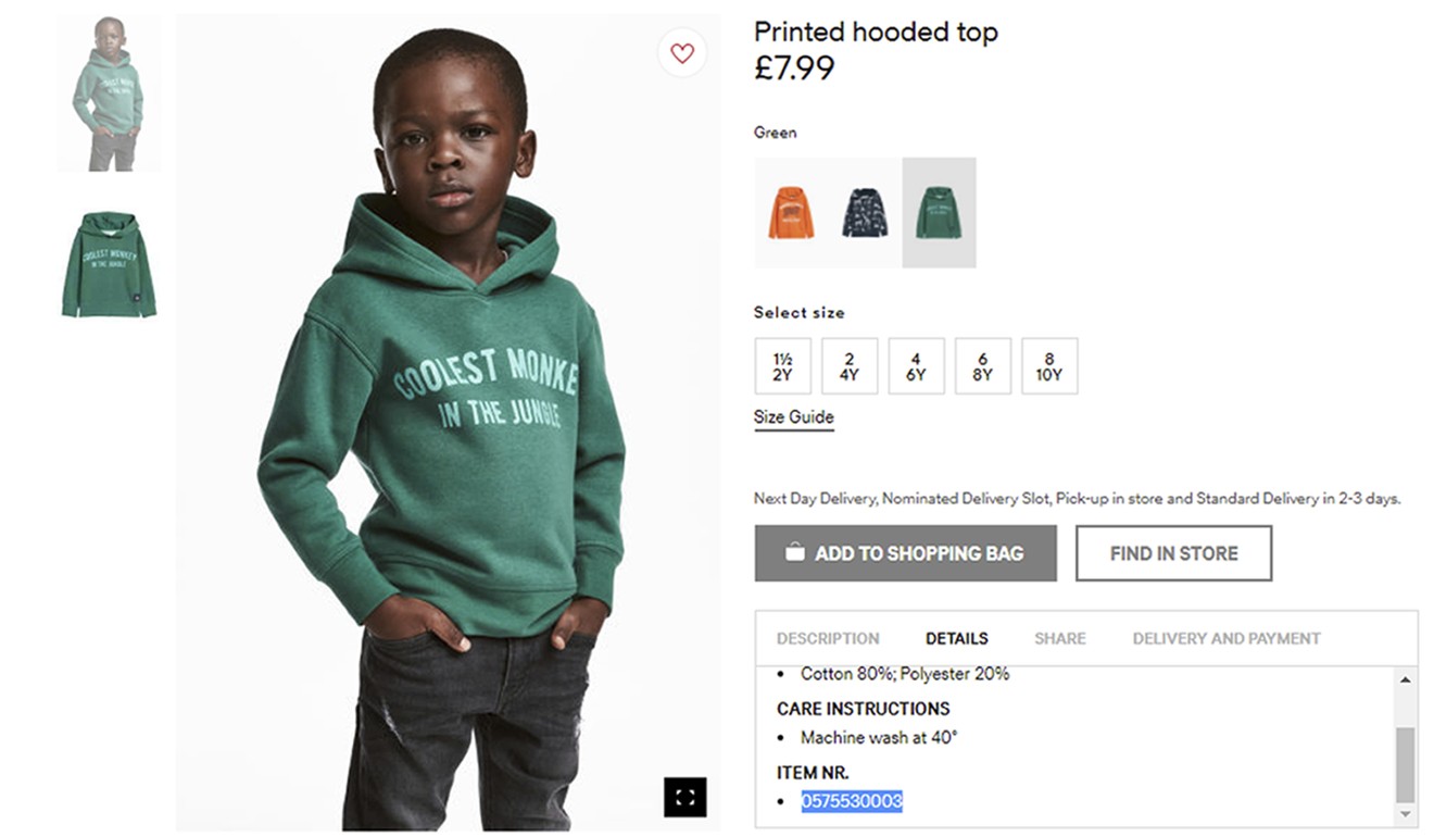 H&M apologised over its hoodie. Photo: AP