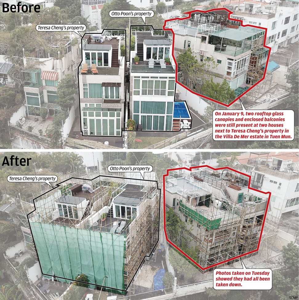 Comparison of the Tuen Mun homes of Teresa Cheng and her neighbours. Graphic: SCMP