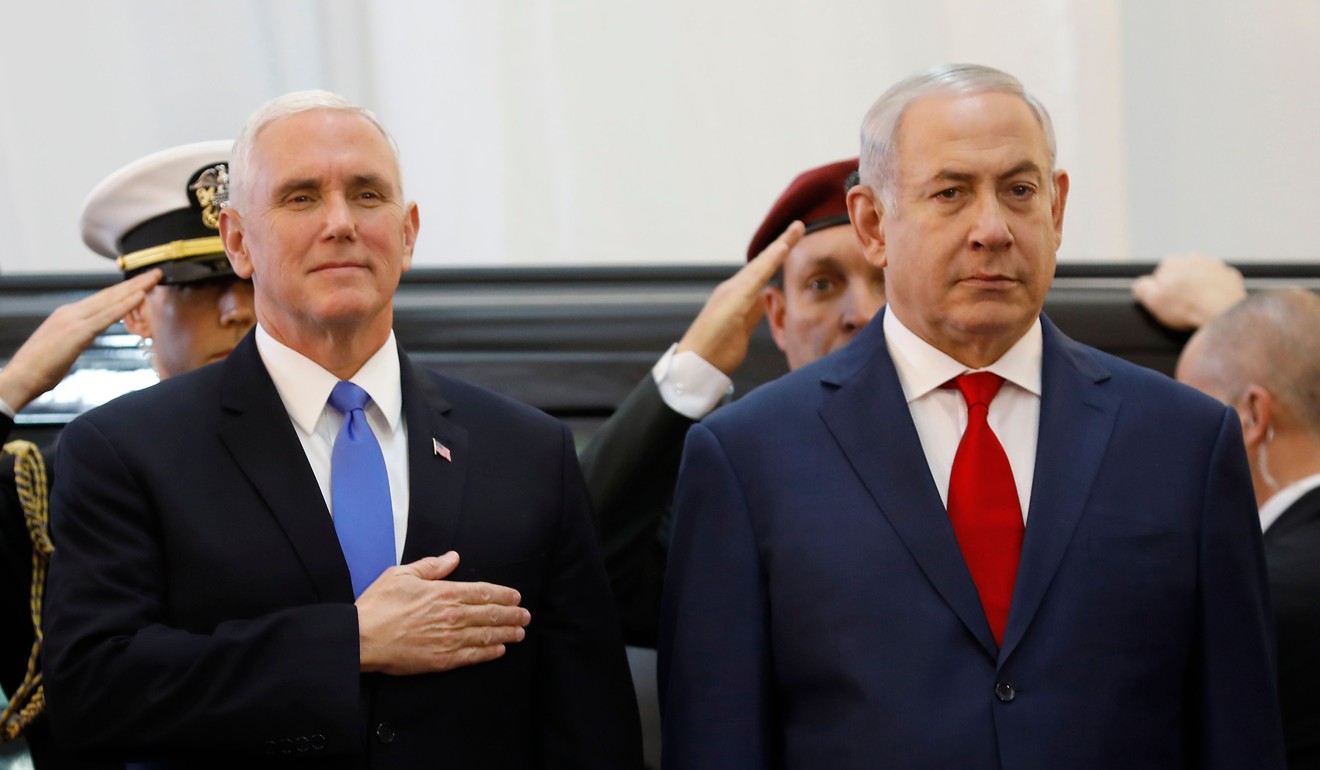 US Vice-President Mike Pence (left) attends a welcome ceremony with Israeli Prime Minister Benjamin Netanyahu at the Prime Minister's Office in Jerusalem on Monday. Photo: AFP
