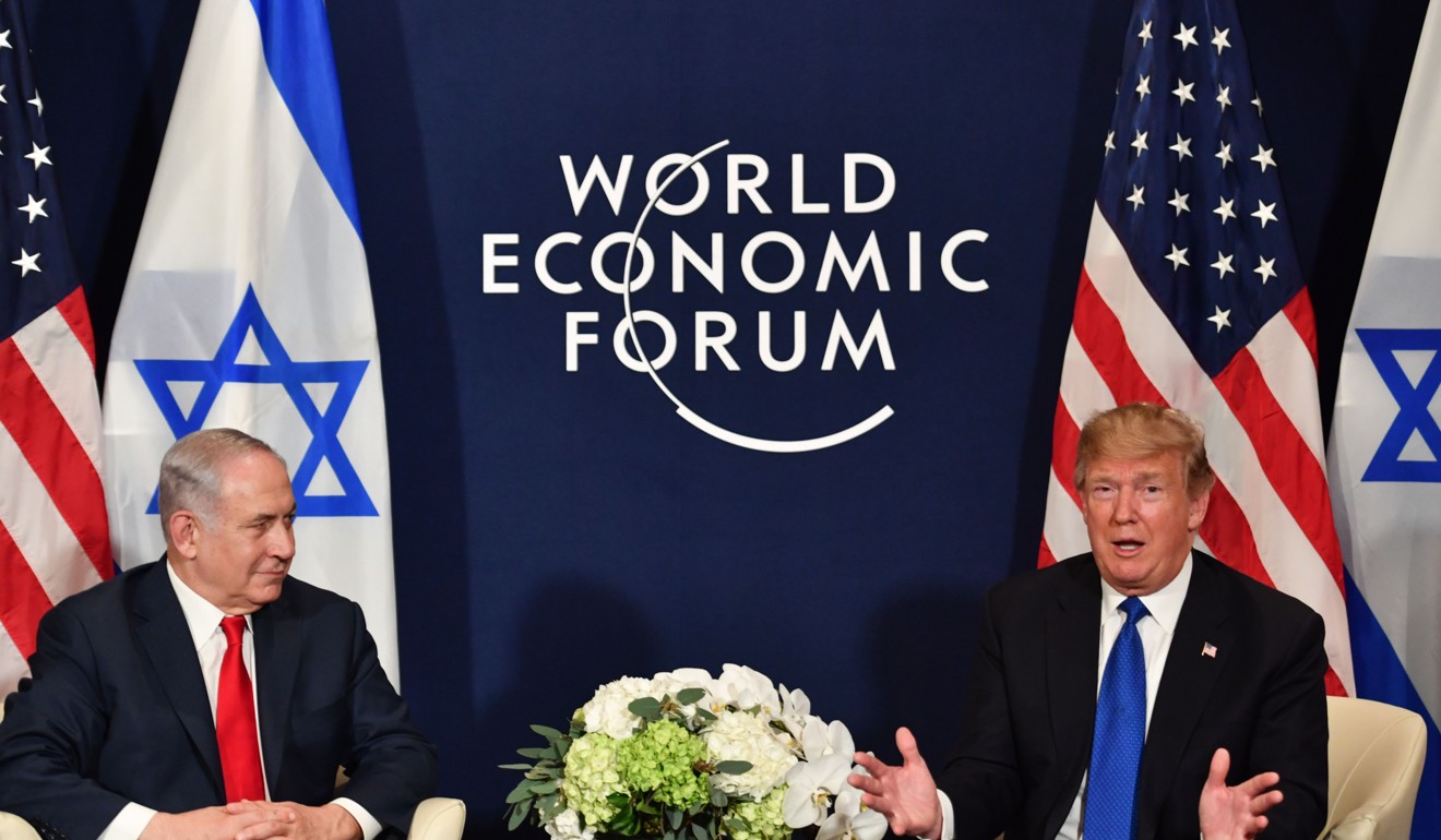 Israeli Prime Minister Benjamin Netanyahu looks on as President Donald Trump speaks on Wednesday. Trump said that Palestine had ‘disrespected’ the US by refusing to meet with VP Mike Pence when he visited the Middle East last month. Photo: Agence France-Presse