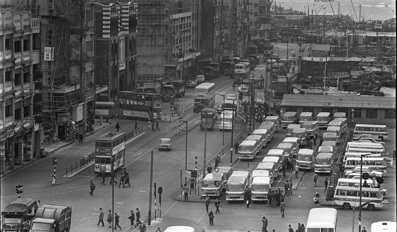 Minibuses parked at Rumsey Street in Sheung Wan long ago. Photo: Robin Lam