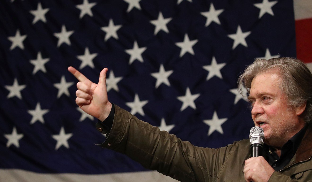 File photo taken on December 5, 2017, shows Steve Bannon speaking before introducing Republican Senatorial candidate Roy Moore during a campaign event at Oak Hollow Farm in Fairhope, Alabama. A University of Chicago's invitation to Donald Trump's former adviser has sparked backlash from students and faculty urging the school to withdraw its offer. Photo: Getty Images/AFP