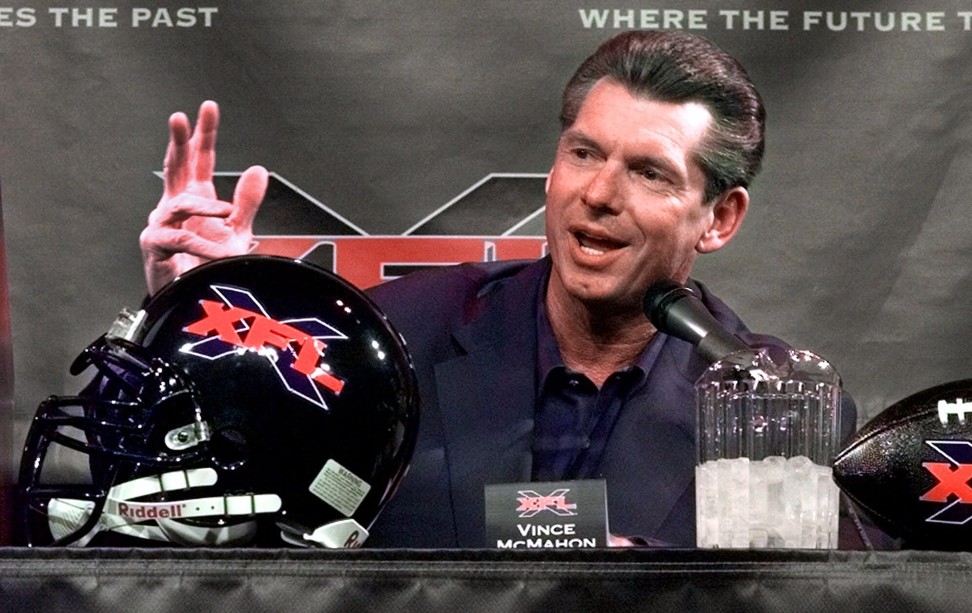 Vince McMahon speaking at a news conference in New York in 2000 to announce the XFL’s first run. Photo: AP