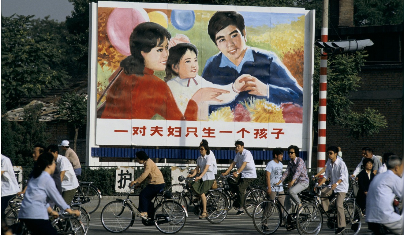 A undated picture of a billboard promoting the one-child policy, which China abandoned at the end of 2013. Photo: Alamy