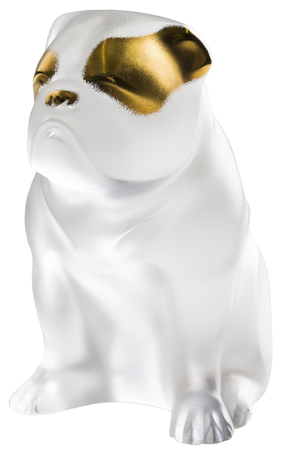 Lalique. Crafted from satin-finished crystal, this playful bulldog sculpture features splendid gold-tone stamps, HK$4,700