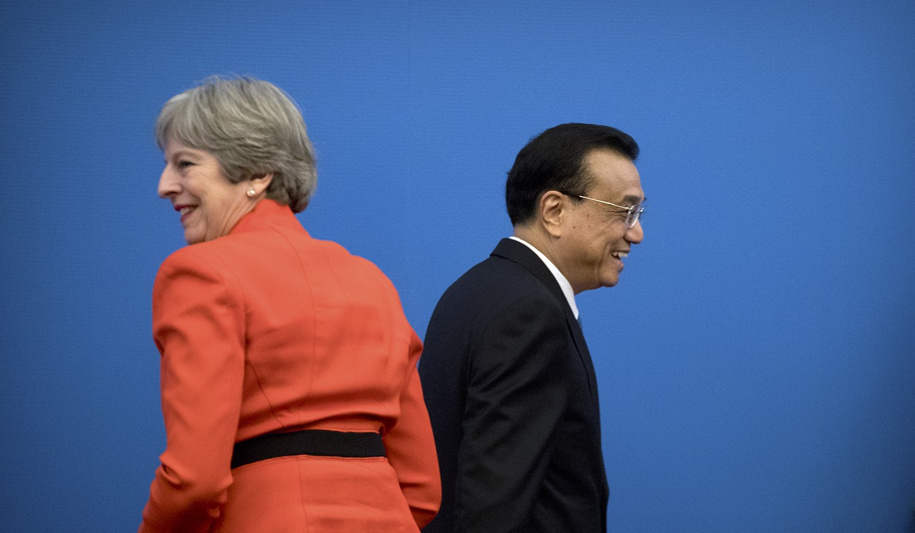 Different paths? British Prime Minister Theresa May and Chinese Premier Li Keqiang. Photo: AFP