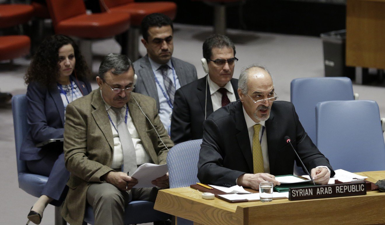 Syrian Ambassador to the United Nations Bashar Ja'afari addresses the United Nations Security Council meeting on the situation in Eastern Ghouta. Photo: Xinhua
