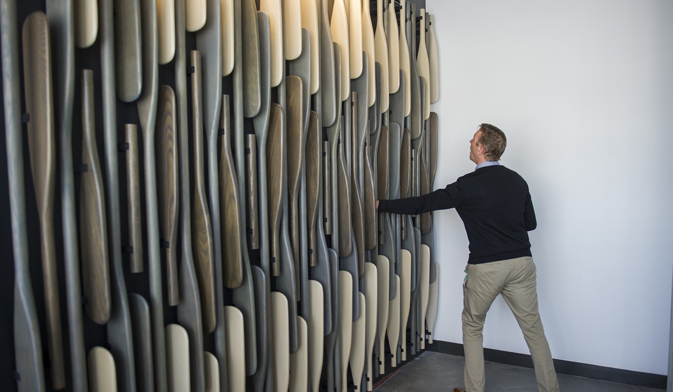 A row of oars that leads to a secret conference room at the new Google campus. Photo: Bloomberg