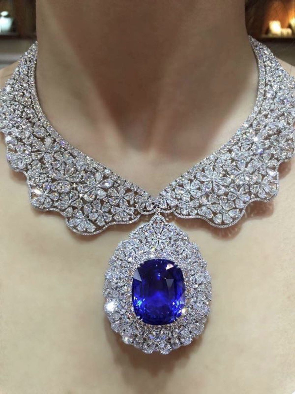 Jadmily Jewelry Corporation’s sapphire necklace, valued at HK$60 million (US$7.6 million).