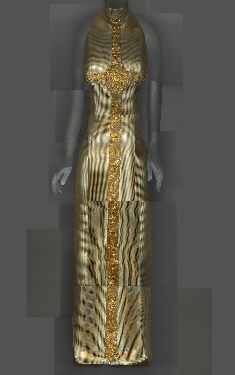 Versace evening dress with religious theme.