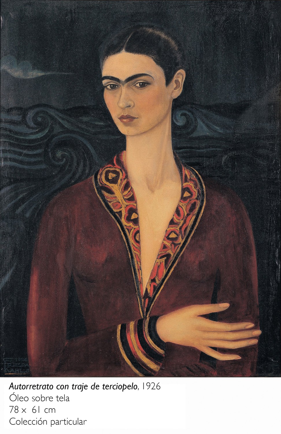 Reproduction of Frida Kahlo’s ‘Self-portrait in a velvet dress’ (1926).