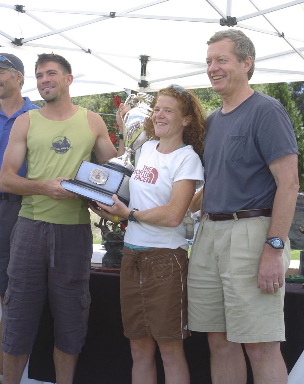 Kimball with former US ambassador to China Max Baucus (right) after winning the Western States 100-Mile Endurance Run in 2007. Photo: Nikki Kimball