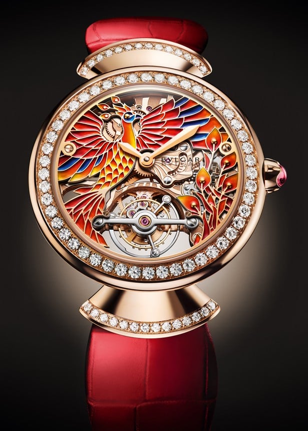 The Divas’ Dream Tourbillon Phoenix from Bulgari has an open-worked dial featuring a phoenix. It is limited to 50 pieces.