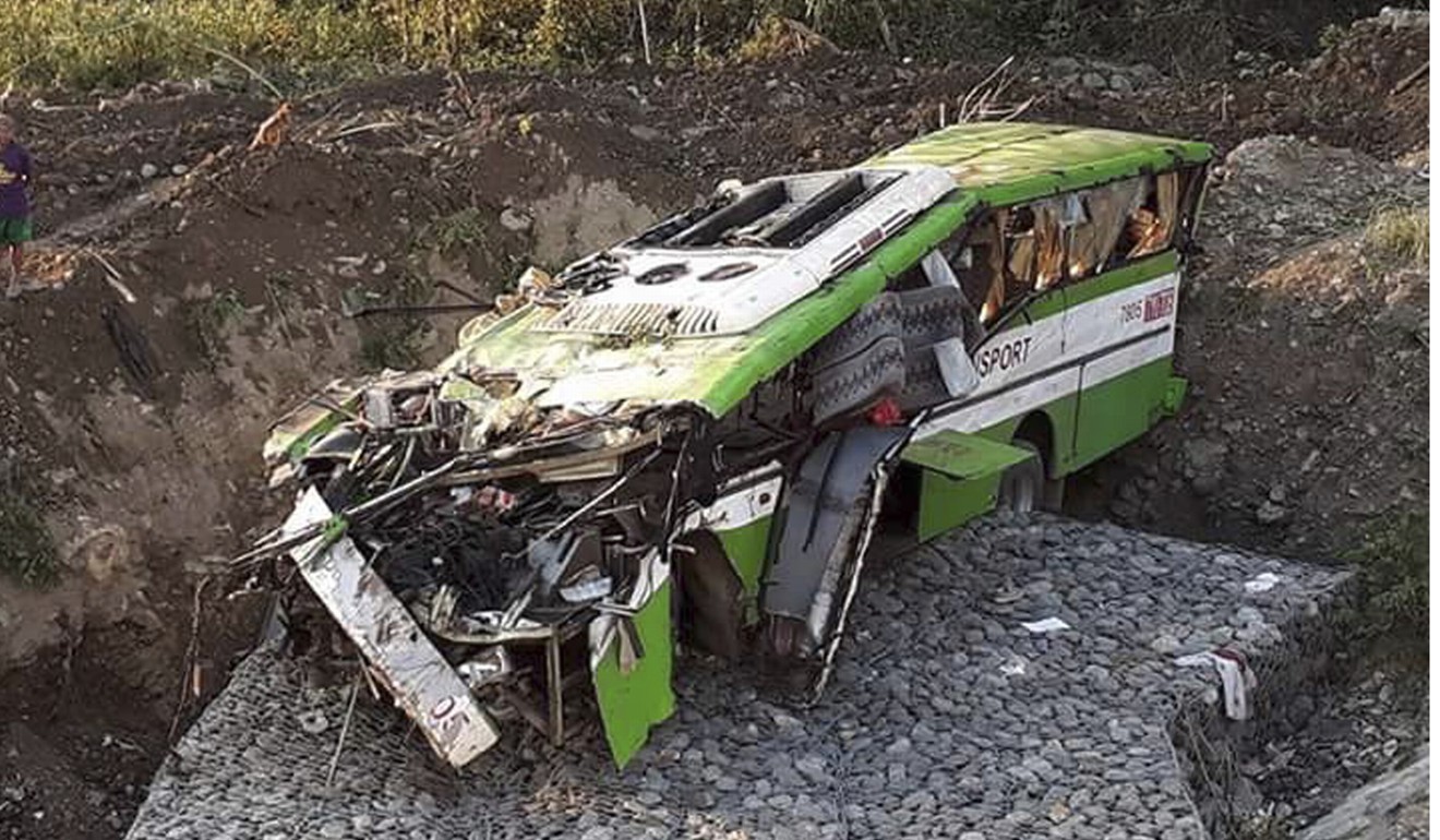 The crash occurred Tuesday night in Sablayan town in Occidental Mindoro province as the bus was heading on a downhill stretch of road. Photo: AP