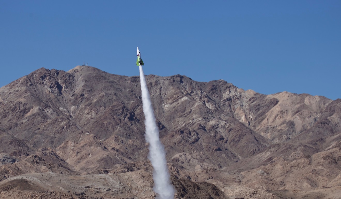 Mike Hughes propelled himself about 1,875 feet into the air before a hard landing in the Mojave Desert on Saturday, aboard a home-made rocket. Photo: AP