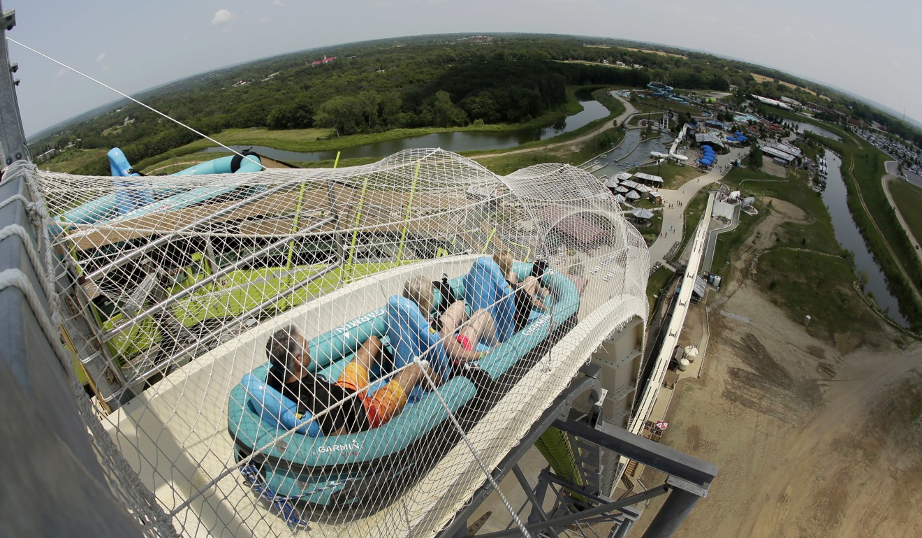 In this July 9, 2014, file photo, riders go down the “Verruckt” water slide at Schlitterbahn Waterpark in Kansas City, Kansas. Photo: AP