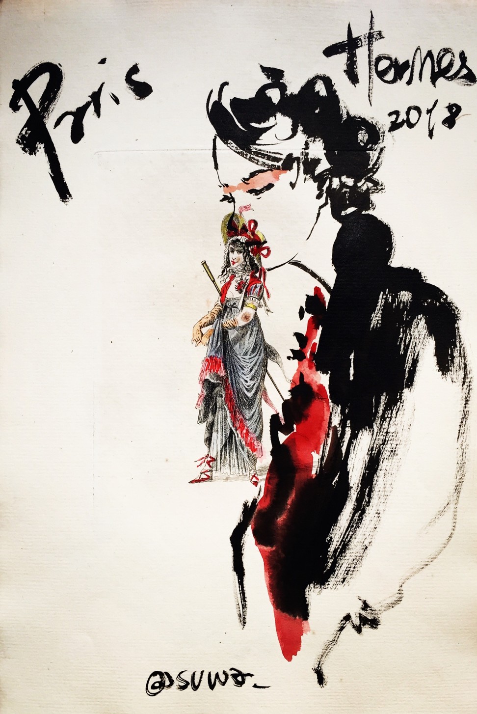 One of Im’s live illustrations on vintage paper.