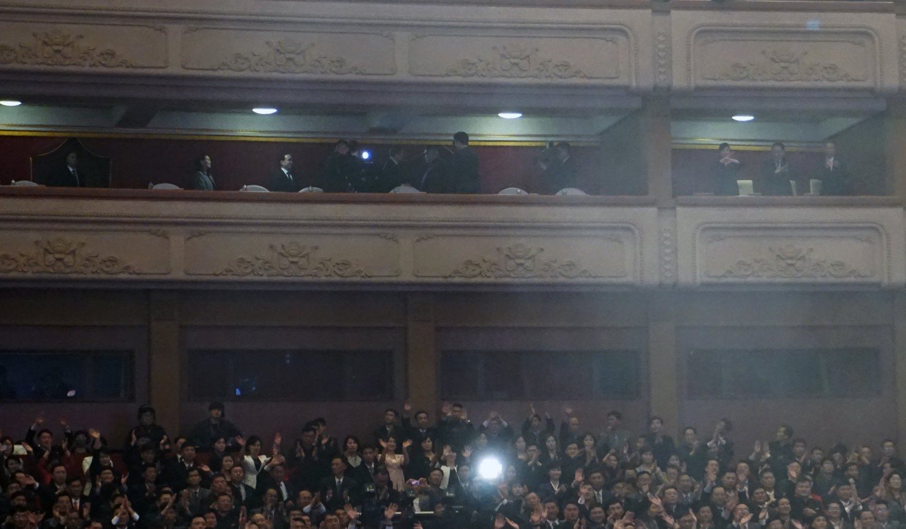 North Korean leader Kim Jong-un (top) attends the performance. Photo: EPA