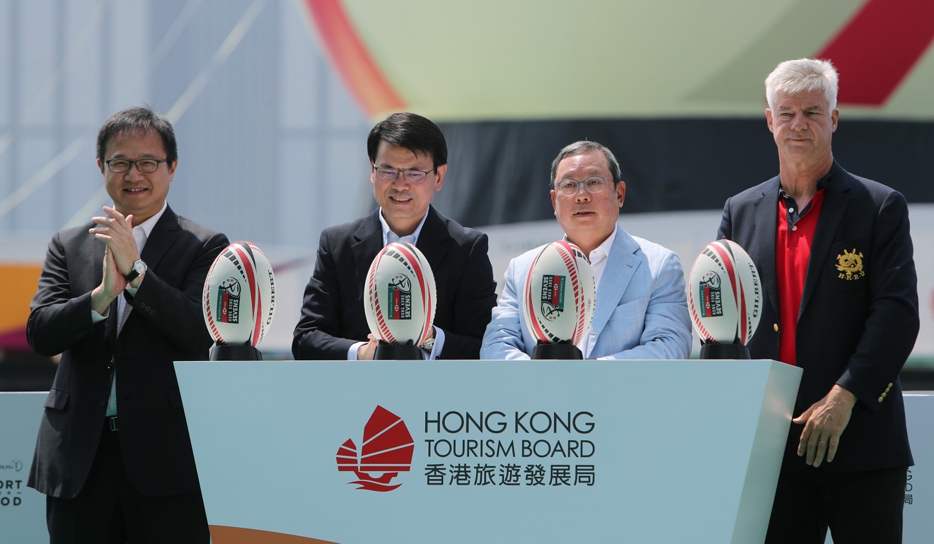 Commissioner for Tourism Joe Wong, Secretary for Commerce and Economic Development Edward Yau Tang-wah, Hong Kong Tourism Board chairman Peter Lam Kin-ngok and Hong Kong Rugby Union chairman Pieter Schats in attendance on Tuesday.
