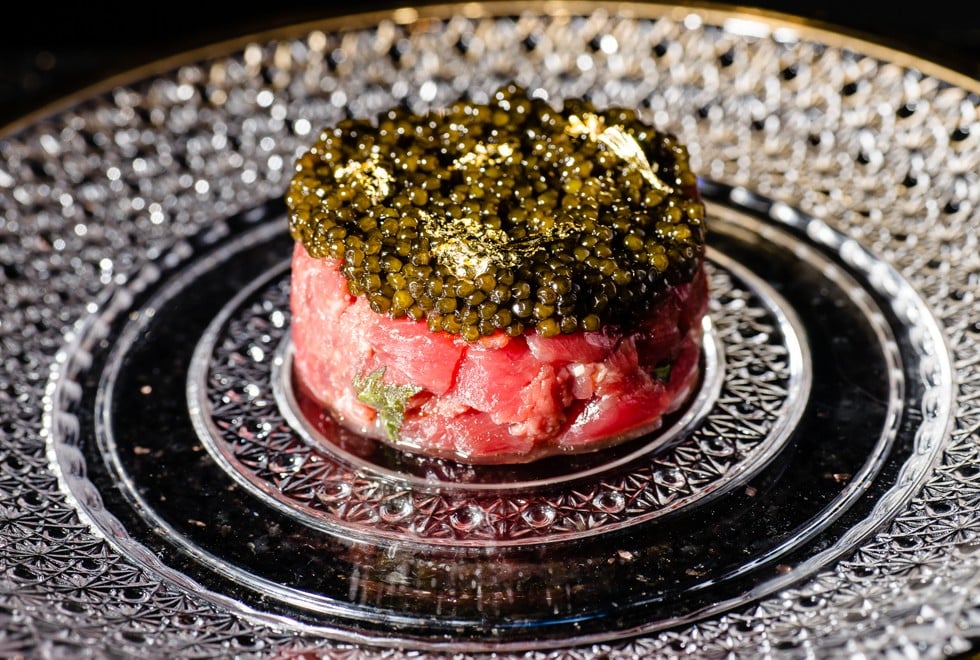 Chu toro with Kristal caviar and Polmard beef from Haku