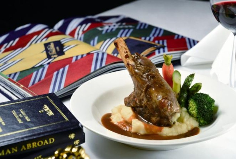 Braised bone-in lamb shank from Brooks Brothers x Lawry’s The Prime Rib . The occasion celebrates the brand’s 200th anniversary.