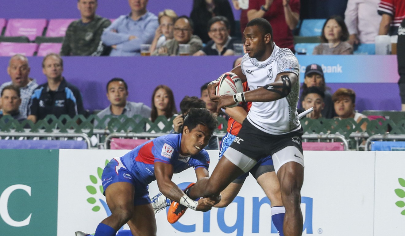 Fiji against Samoa was a typically bone-crunching encounter. Fiji came out on top. Photo: Felix Wong
