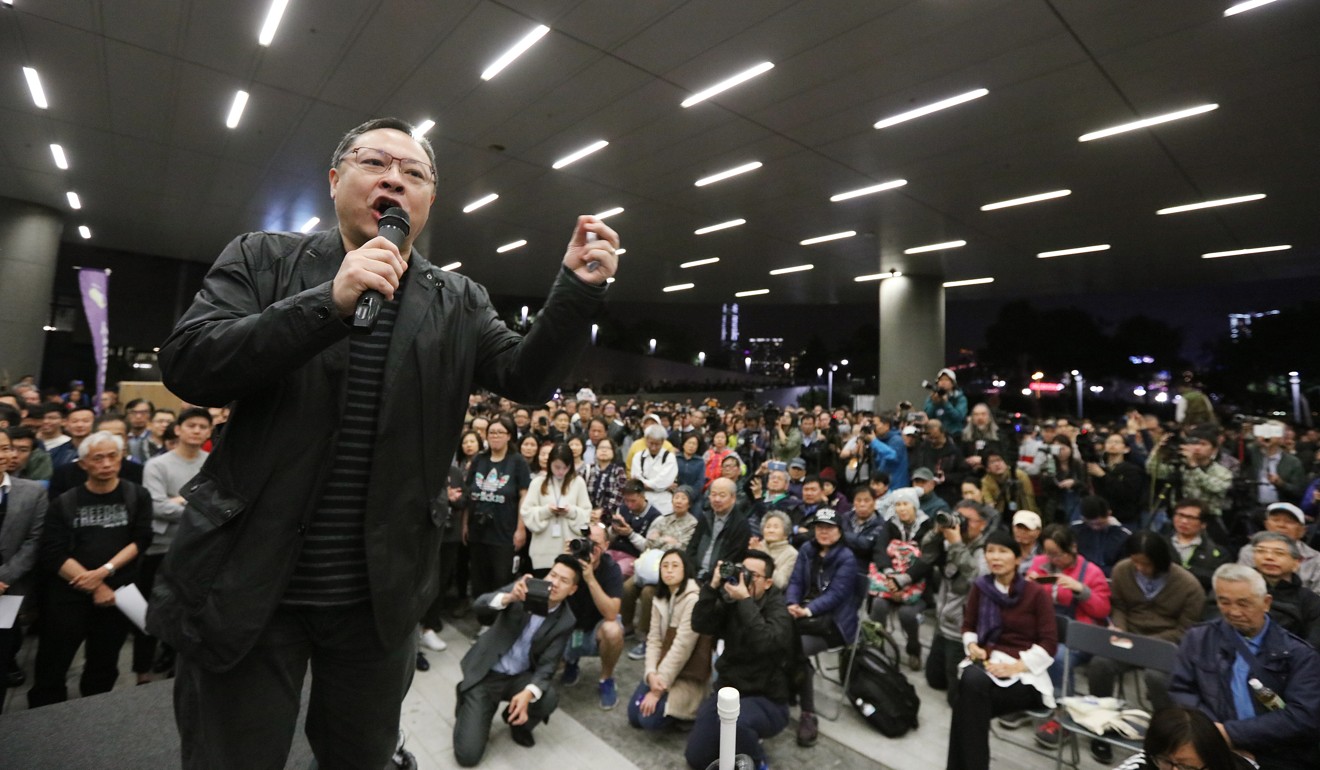 Benny Tai addresses the crowd at Saturday’s rally. Photo: Felix Wong
