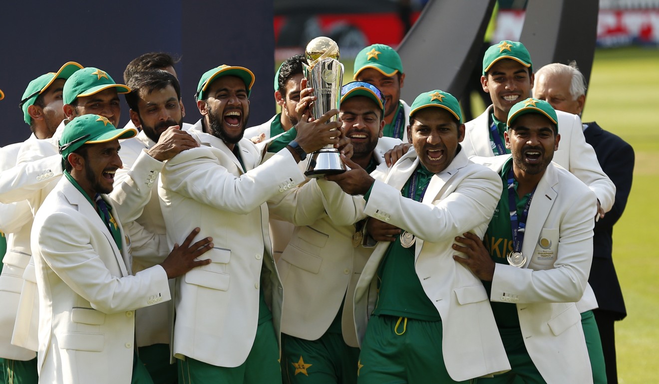 Pakistan celebrate their 2017 ICC Champions Trophy victory. Photo: Reuters