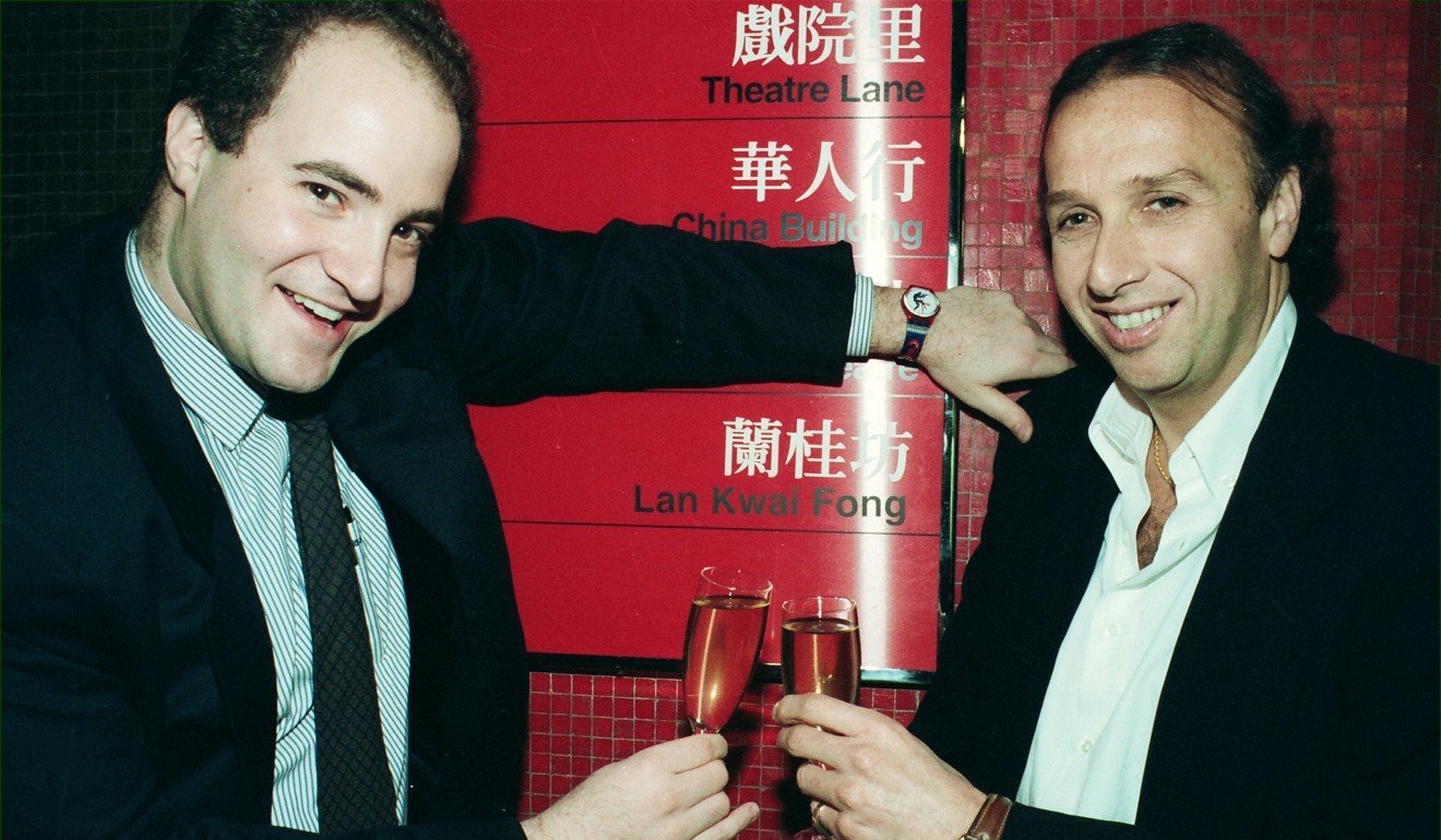 Feldman and Zeman popped champagne when the Mass Transit Railway put up a directional sign for Lan Kwai Fong in 1994. Photo: SCMP