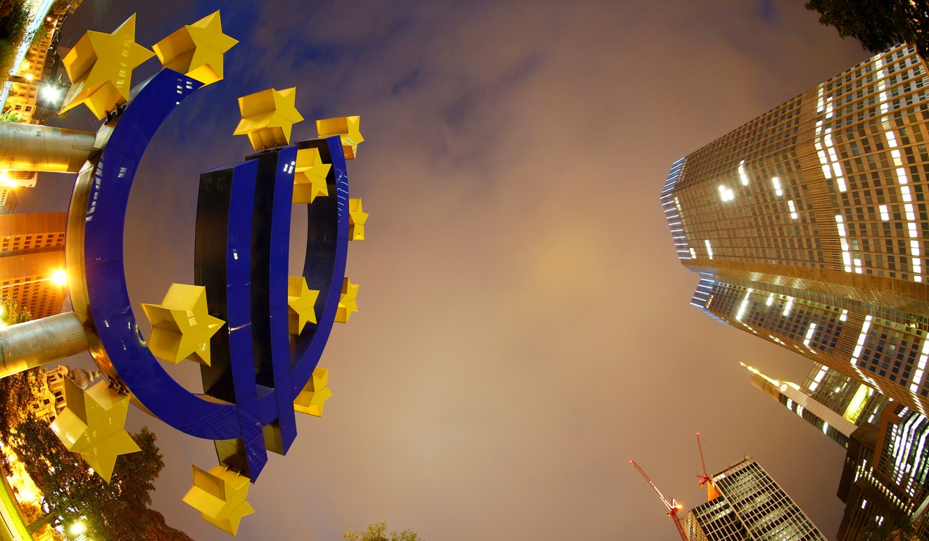 The euro sign at the headquarters (right) of the European Central Bank in Frankfurt. Growth prospects of the euro-zone economies could be a cause for concern. Photo: Reuters