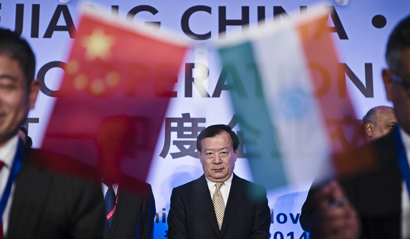 Xia Baolong, Chinese Communist Party secretary of Zhejiang province, stands during a signing ceremony at the India-China Business Cooperation Conference in New Delhi, India. Billionaire Jack Ma, chairman of Alibaba, said he is keen to invest more in India and will work with Indian technology entrepreneurs. Photo: Bloomberg