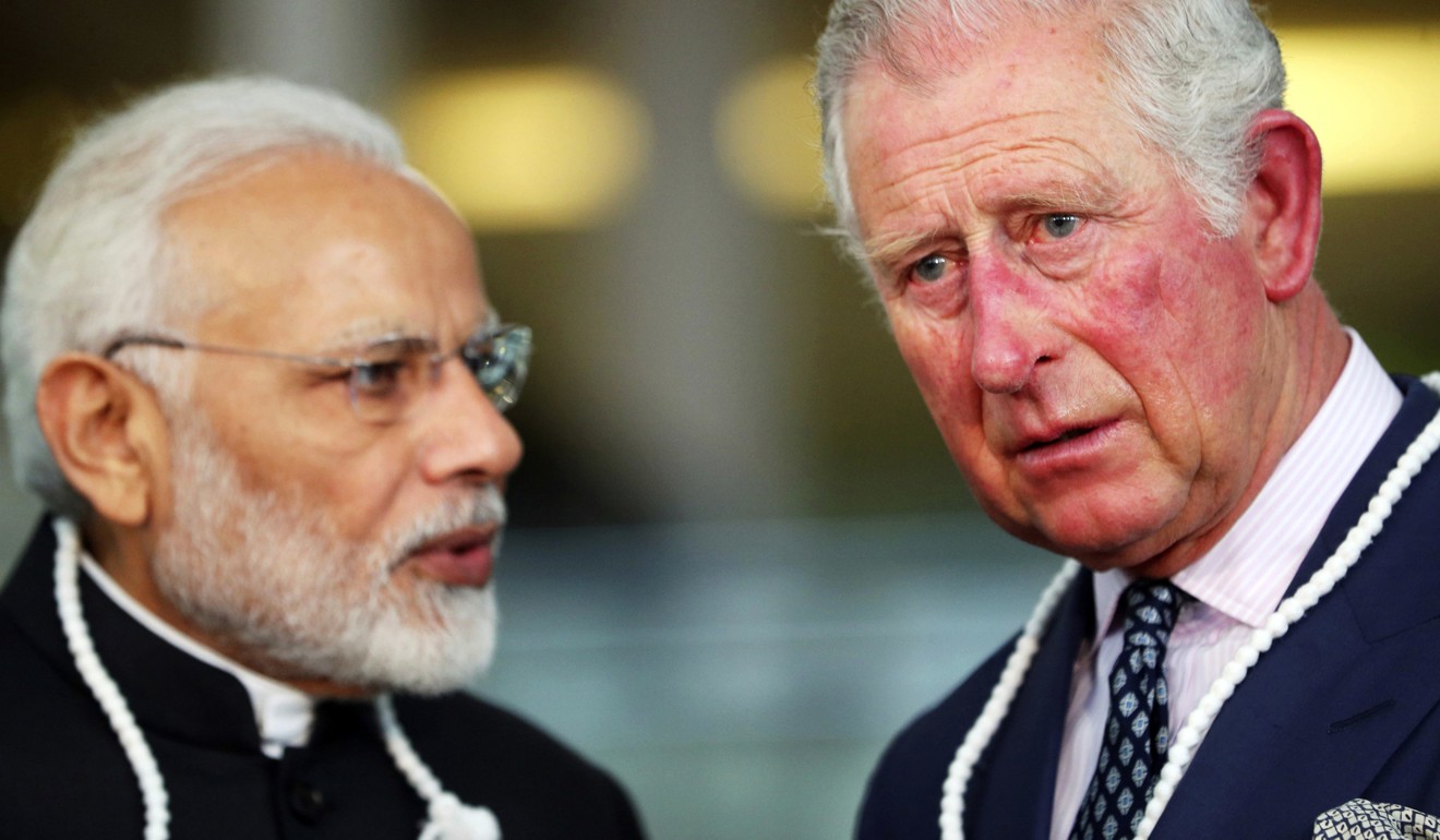 India's Prime Minister Narendra Modi meets Britain's Prince Charles at the Science Museum in London on Wednesday. Photo: AP