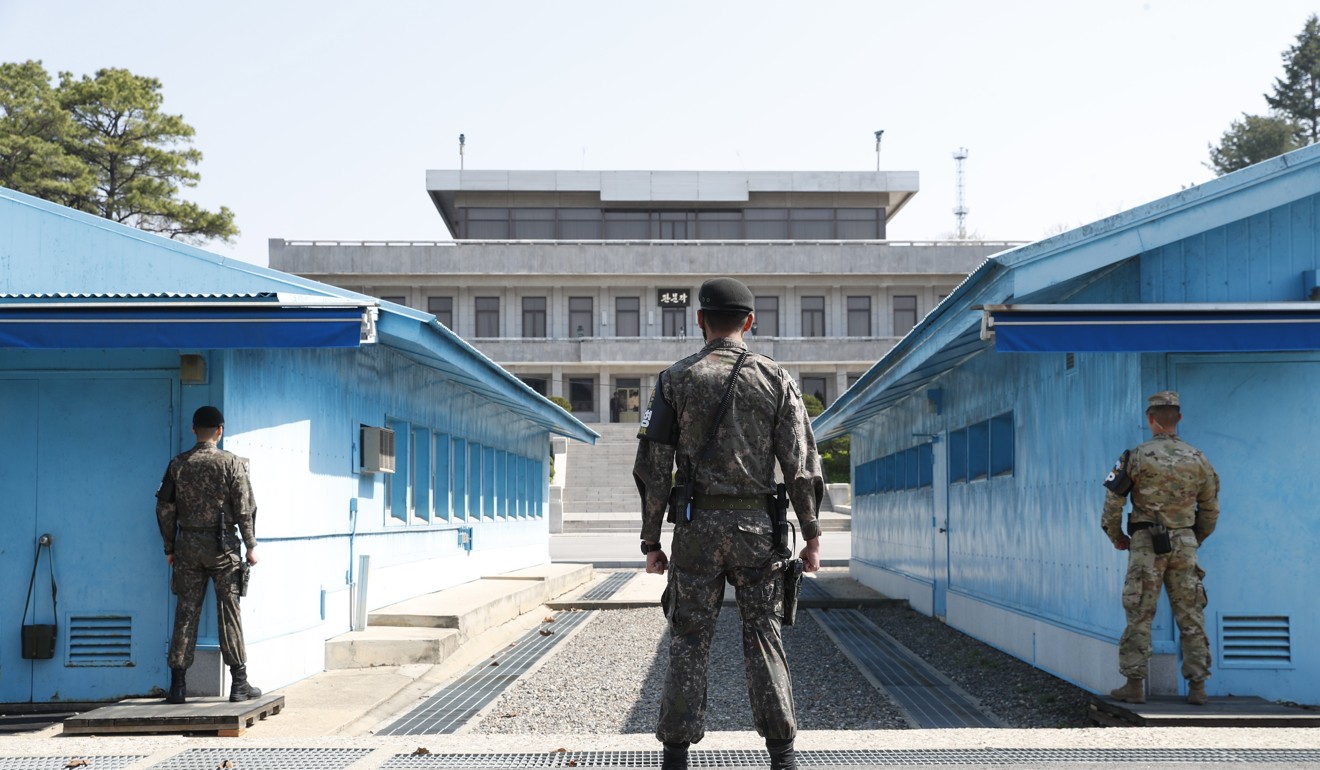 South Korean soldiers standing guard at the Joint Security Area (JSA) on the demilitarised zone in the border village of Panmunjom in Paju, South Korea. Photo: EPA-EFE